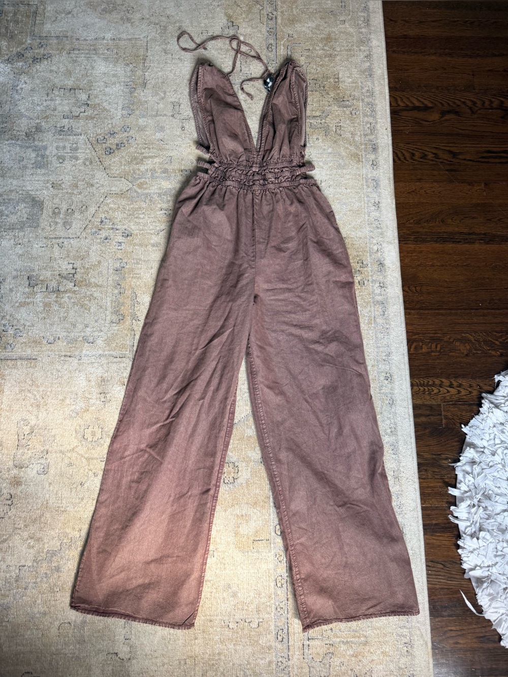 indulge Mauve-Brown Halter Wide-Leg Jumpsuit